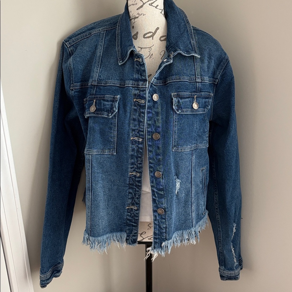 Like New 2XL Distressed frayed Denim Jacket